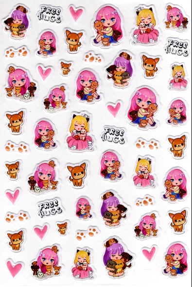 Sticker Kabartmalı A4 Boyutunda Stiker Defter, Planlayıcı Etiket-(lim555) - Kedili Kız