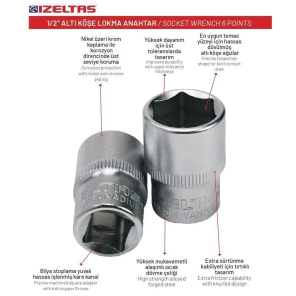 İzeltaş 14 mm. 1/2" Altıköşe Lokma Anahtar 1113 06 1014 - 2