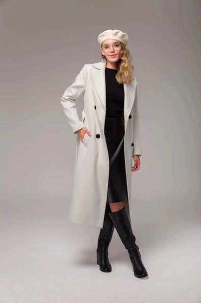 Tam Boy Kaşe Kaşmir Ekru Kaban - 2