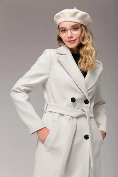 Tam Boy Kaşe Kaşmir Ekru Kaban - 3