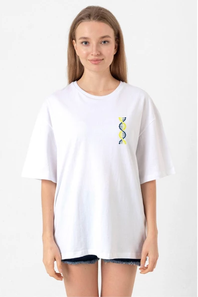 Sarı Lacivert Dna Beyaz Kadın Oversize Tshirt ürün görseli 1