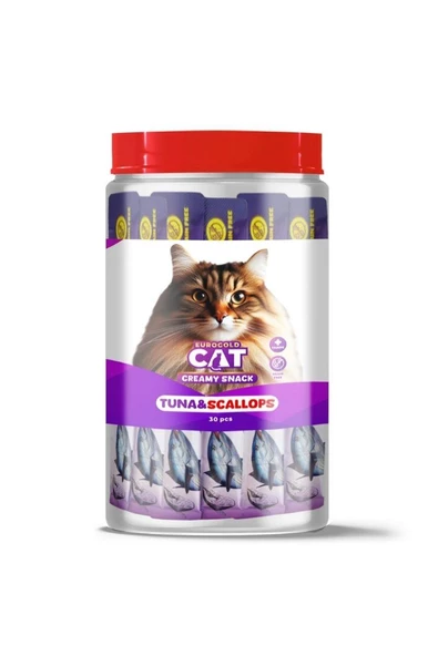 EuroGold Cat Creamy Ton - Deniz Tarağı Sıvı Kedi Ödül Maması  30x15Gr