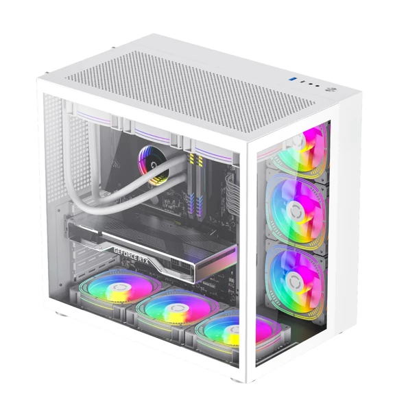 SNT WARZONE II Midi Tower 7x120 Mm. Argb Uzaktan Kumanda Atx Beyaz Gaming Kasa - 2
