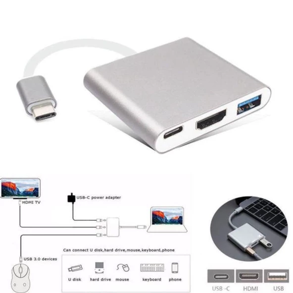 Technow 3'in 1 Type-C to Hdmi 4K USB 3.0 Çevirici Dönüştürücü Adaptör - Resim 8