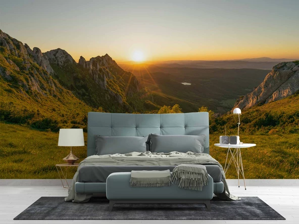 Gündoğumu Dağ Manzaralı Duvar Kağıdı Baskı - Resim 2
