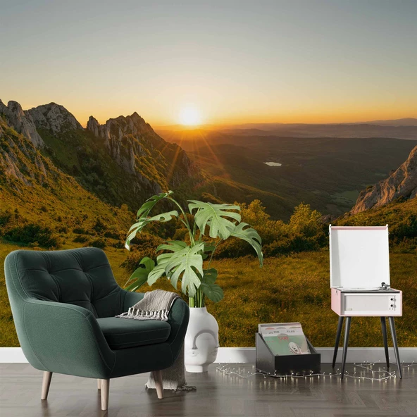 Gündoğumu Dağ Manzaralı Duvar Kağıdı Baskı - Resim 6