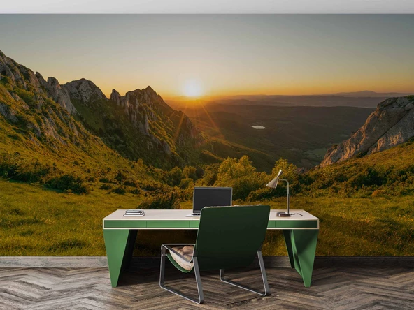 Gündoğumu Dağ Manzaralı Duvar Kağıdı Baskı - Resim 4