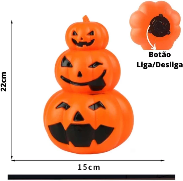 Halloween Bal Kabağı 3 lü Işıklı 22 cm - Resim 2