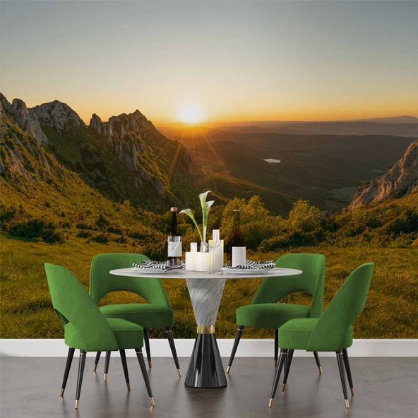 Gündoğumu Dağ Manzaralı Duvar Kağıdı Baskı - Resim 5