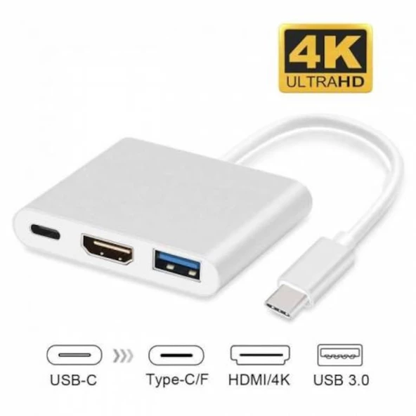 Technow 3'in 1 Type-C to Hdmi 4K USB 3.0 Çevirici Dönüştürücü Adaptör - Resim 6
