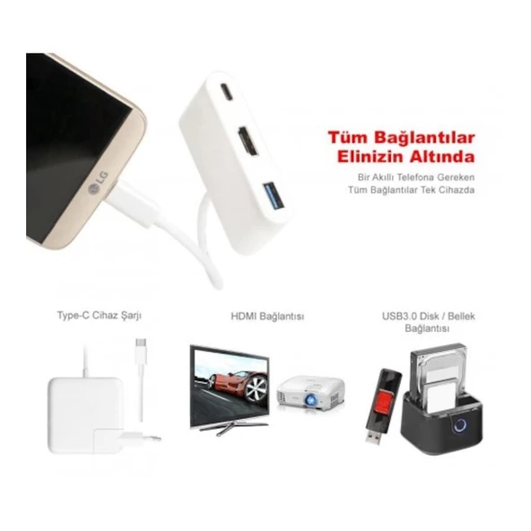 Technow 3'in 1 Type-C to Hdmi 4K USB 3.0 Çevirici Dönüştürücü Adaptör - Resim 7