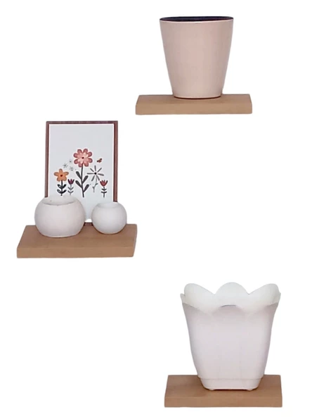 yankı-byeg 20 Cm Üçlü Safir Meşe Mdf Uçan Mini Duvar Rafı Gizli Bağlantı Çiçeklik