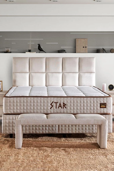 Star Yatak 100x200 cm Tek Kişilik NMS Yaylı Saten Kumaşlı Full Ortopedik Sert Yatak Krem Bordür - 3
