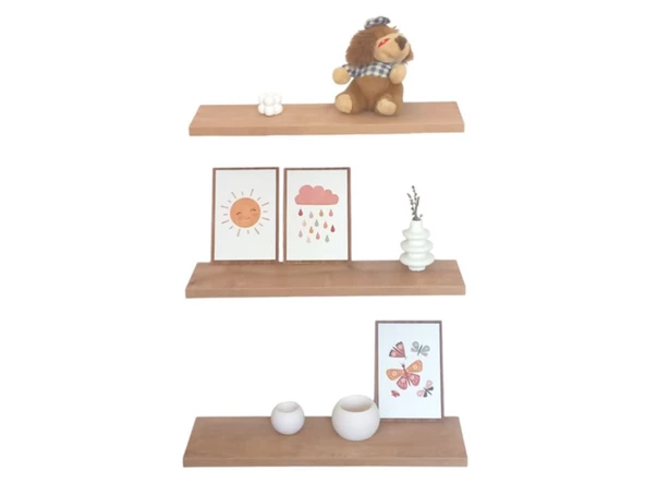 yankı-byeg 50 Cm Üçlü Safir Meşe Mdf Uçan Duvar Rafı Gizli Bağlantı Kitaplık