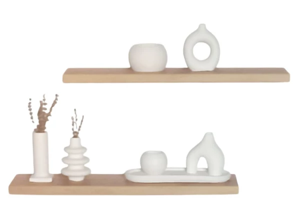 yankı-byeg 60 Cm İkili Safir Meşe Mdf Uçan Duvar Rafı Gizli Bağlantı Kitaplık