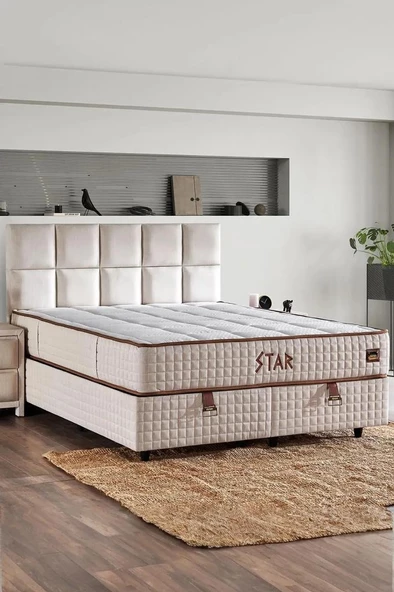 Star Yatak 90x190 cm Tek Kişilik NMS Yaylı Saten Kumaşlı Full Ortopedik Sert Yatak Krem Bordür - Resim 2