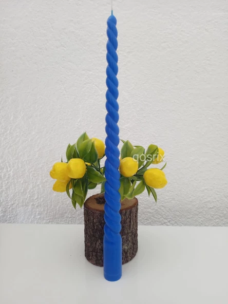 qosrix Mavi Burgulu Şamdan Mumu 1. Kalite Soya doğal kokulu Uzun Çubuk Konik Burgu Spiral Mum Dekoratif 1 adet