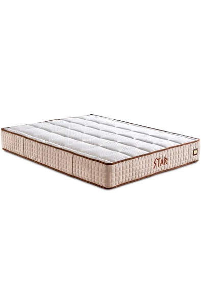 Star Yatak 90x190 cm Tek Kişilik NMS Yaylı Saten Kumaşlı Full Ortopedik Sert Yatak Krem Bordür ürün görseli