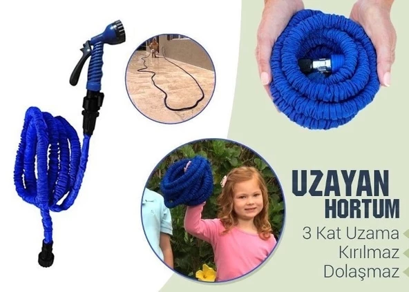 30 Metre Uzayan Bahçe Sulama Araç Yıkama Hortumu 7 Kademeli Başlık - 5