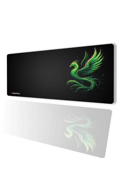 SonicTouch UltraGrand Siyah Neon Yeşili Anka Kuşu Dikişsiz Xxl Gaming Oyuncu Masaüstü Klavye Mouse Pad 40x90Cm