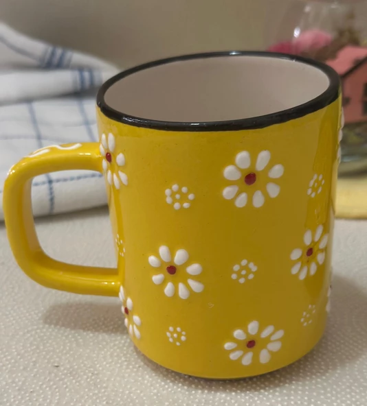 Papatya Desen Sarı Çay Kahve Kupa Lokumluk Kase - 1 adet - 4