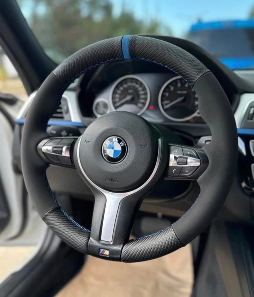 Bmw F30 Alcantra NUBUK KARBON Araca Özel Dikmeli Direksiyon Kılıfı ürün görseli