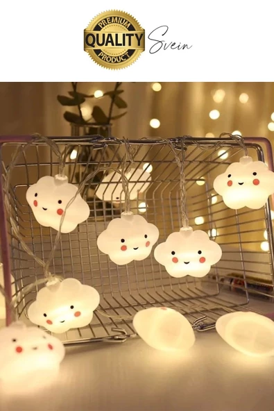 3D Sevimli Bulut Tasarımlı 2 Metre Şerit Zincir 10'lu Led Işıklı Aydınlatma Dekor Süsleme Lamba - 6