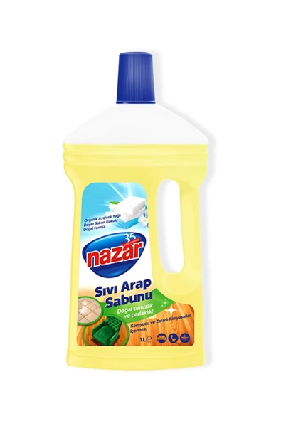 Nazar   Sıvı Arap Sabunu - %100 Doğal Ve Güçlü Temizlik, Beyaz Sabun Kokulu Sıvı Arap Sabunu 1000 ml