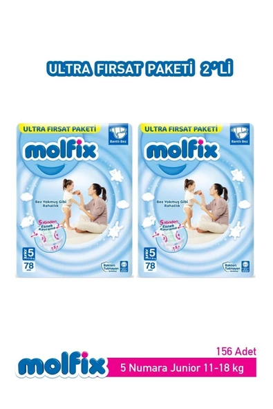 Molfix   Bebek Bezi Ultra Fırsat Paketi Junior 5 Numara 78 Adet X 2 Paket