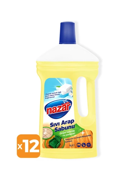 Nazar   12'li Sıvı Arap Sabunu Beyaz Sabun Kokulu Sıvı Arap Sabunu 1 litre X 12 Adet