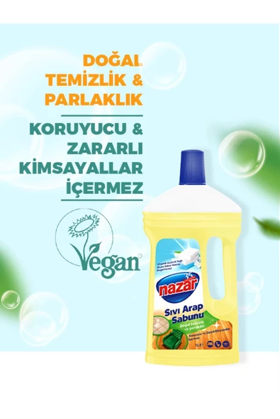 Nazar   Sıvı Arap Sabunu - %100 Doğal Ve Güçlü Temizlik, Beyaz Sabun Kokulu Sıvı Arap Sabunu 1000 ml - 2