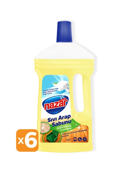 Nazar   6'lı Sıvı Arap Sabunu Beyaz Sabun Kokulu Sıvı Arap Sabunu 1 Litre X 6 Adet