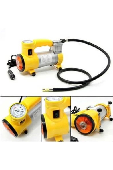 Niken Metal Gövdeli Sarı Işıklı Mini Oto Araç Hava Kompresörü 12v - 2
