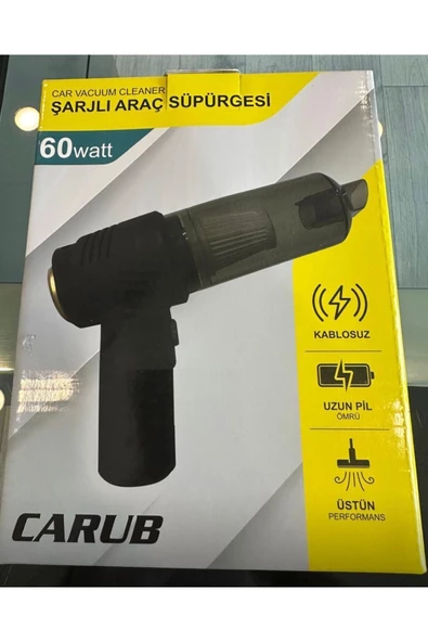 Carub 60 Watt Araç Süpürgesi Kablosuz Şarjlı Ve Hava Verici Çift Yönlü Kullanım Güçlü Çekiş