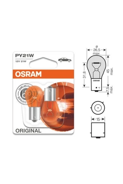 Osram 7507 Py21w 12v 21w 93 Sinyal Sarı Amber 2'li Set