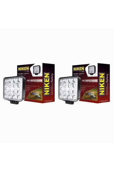 Niken Pro 16 Led Kare Off Road Sis Farı Çalışma Lambası 2 Adet 12-24v 27w