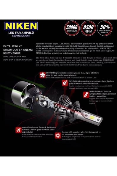 Niken H4 Led Xenon Zenon Far Ampul Yeni Nesil Evo Serisi Şimşek Etkili - 3