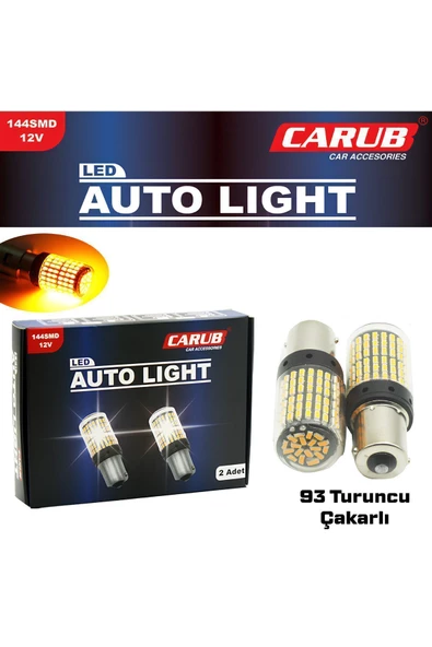 Carub 12V 93 Ampul 144 Led Düz Çakarlı Şeffaf Turuncu Ampul 144 Led