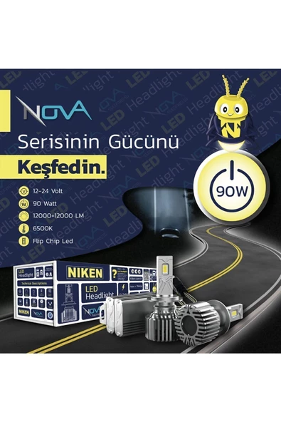 Niken Nova Serisi 24.000 Lümen 90W /h7 / H4 / H11 / H1 / H3 /9006/ 9005 / 9006 Led Xenon Far Ampulu - 2