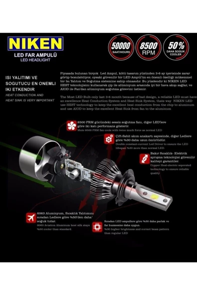 Niken H4 Led Xenon Far Aydınlatma Seti Şimşek Etkili Evo 8000lm - 3