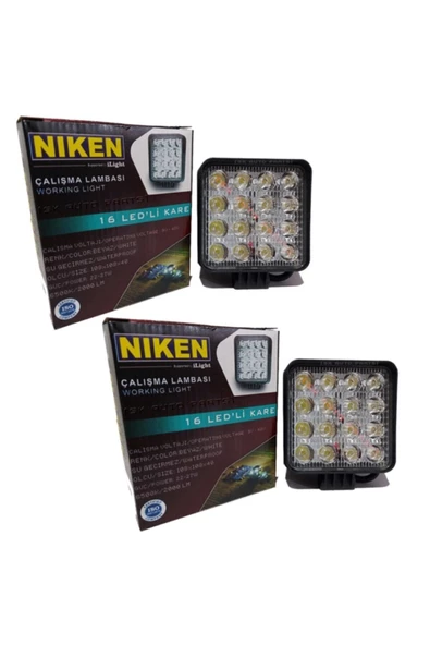 Niken 16 Led Kare Kalın Kasalı Off Road Sis Farı Çalışma Lambası 12-24v 2 Adet