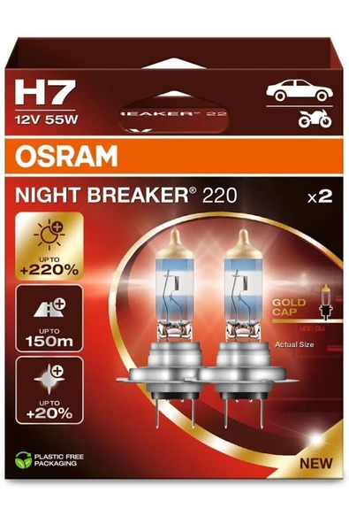 Osram H7 Night Breaker 220 12V %220 Fazla Işık (1 Takım-2 Ad.)