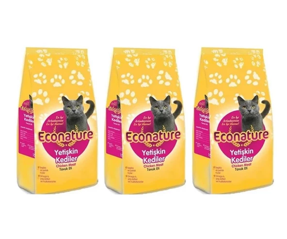 Econature Tavuklu Yetişkin Kedi Maması 1 Kg*3 Adet