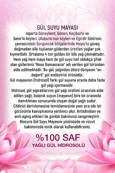 Biocure Gül Suyu Mayası Gül Hidrosolü - Aydınlatıcı Ve Gözenek Sıkılaştırıcı Tonik 150 Ml - 4