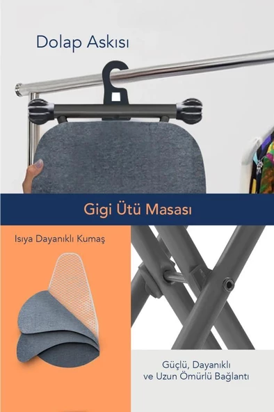 Digithome Katlanabilir Çamaşır Kurutma Askısı Çamaşırlık Ve Gigi Dolap İçi Asma Aparatlı Ütü Masası -  UBS15024 - 5