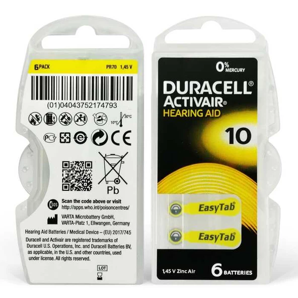 Duracell Activair10 6'lı Kulaklık Pili