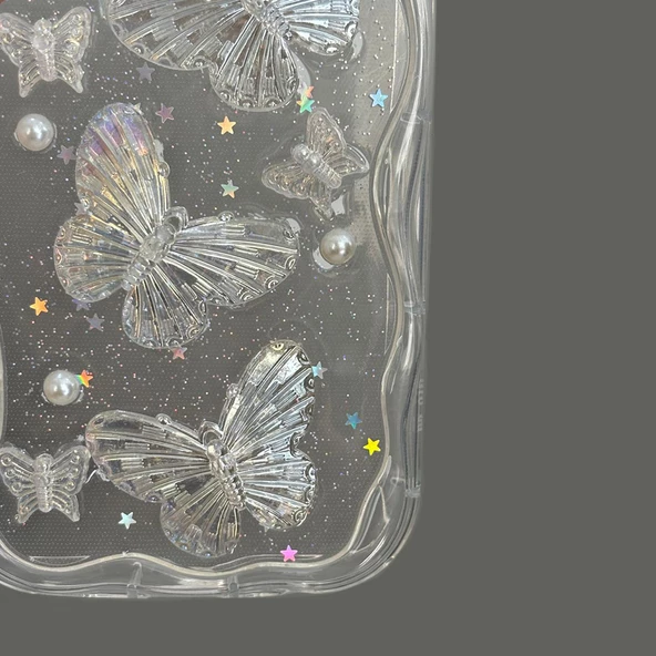 Samsung Galaxy A15 Kılıf 3D Kelebek Desen Kamera Korumalı Şeffaf Silikon Kapak - 3