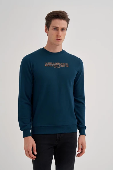 Cazador Erkek 3 İplik Şardonsuz Sweatshirt 5221 Petrol