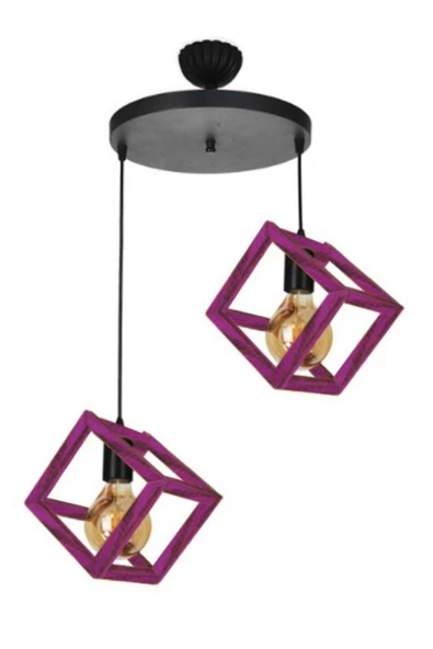 Zuhal Aydınlatma Boyalı Küp 2'li Ahşap Avize