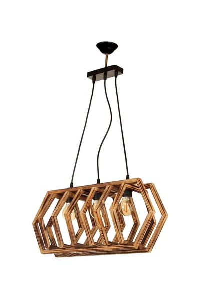 Oradekor Ora Dekor Doğal Ahşap Şekil 3'lü Ahşap Avize Naturel